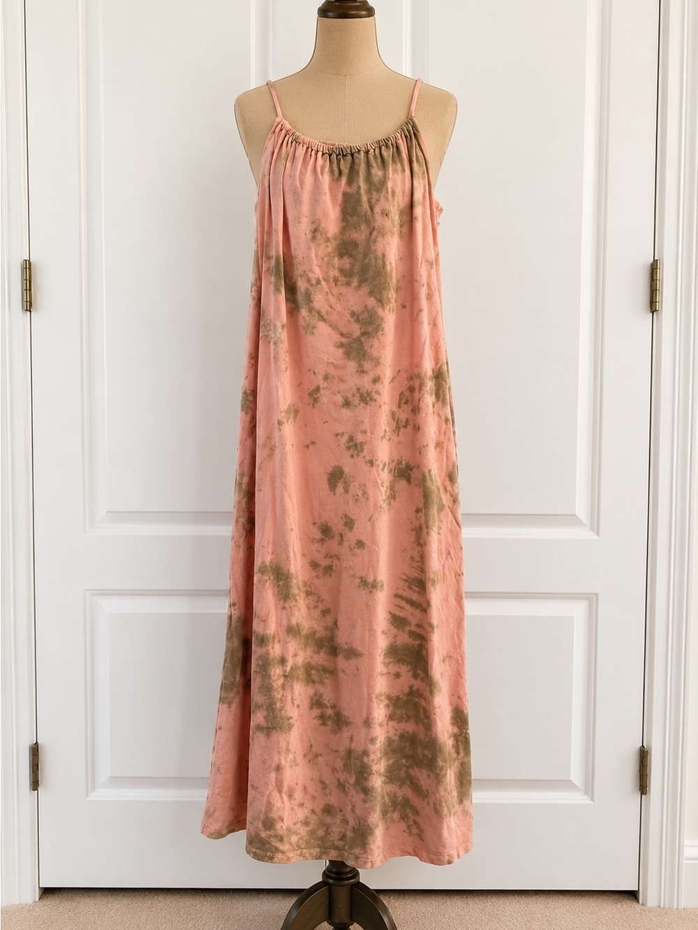 Zara Pink Brown Tie Dye Maxi Slip Dress XS | Flowy Strappy Sundress